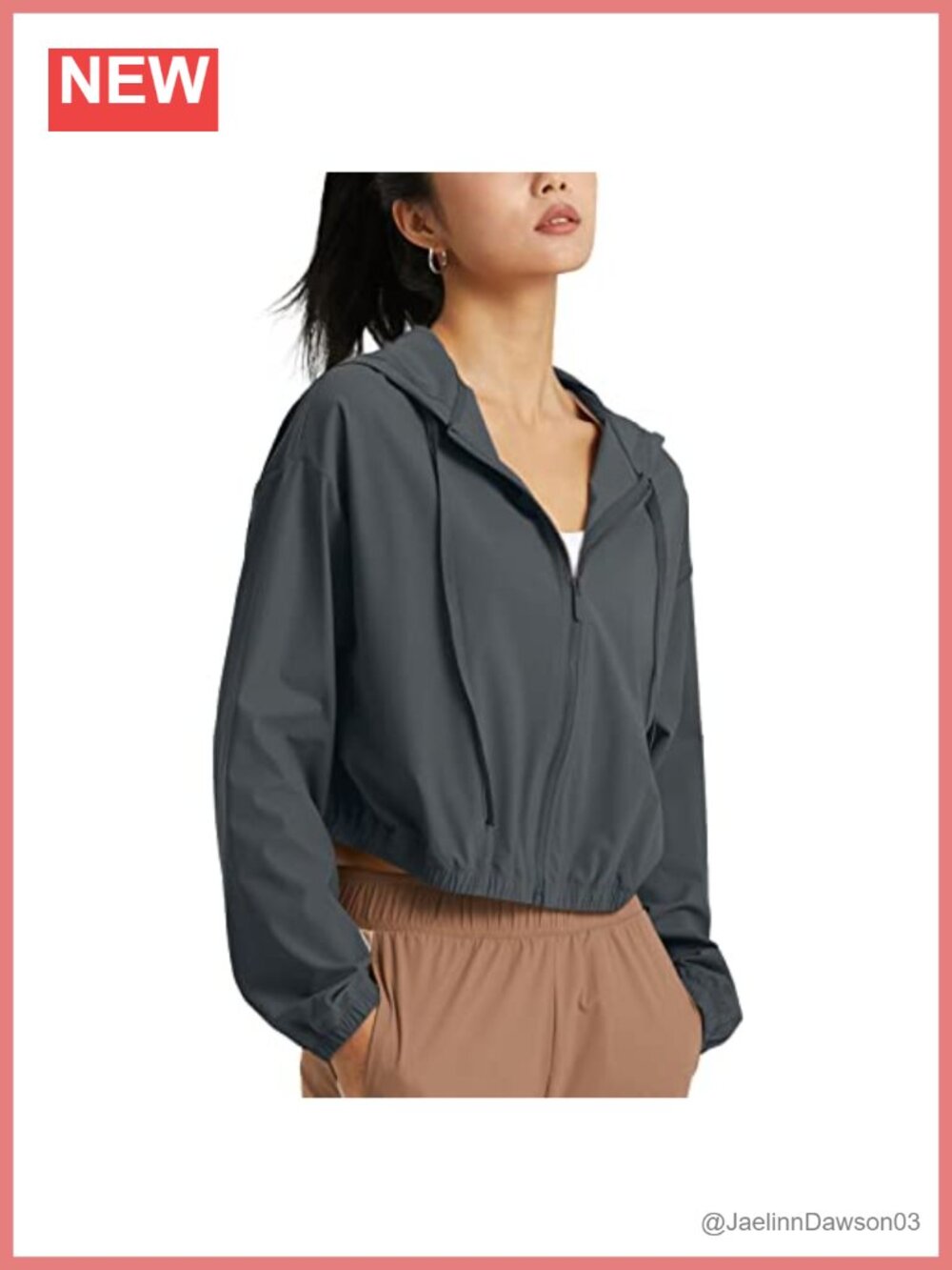 UPF 50+ Cropped Zip Up Hoodie Jacket Athletic Running Workout